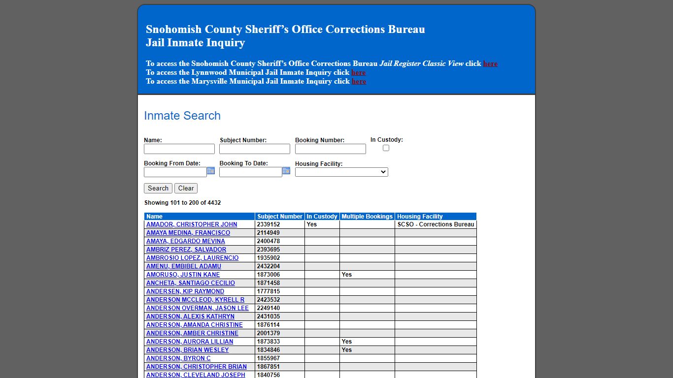 Inmate Search - Snohomish County, Washington - Jail Register